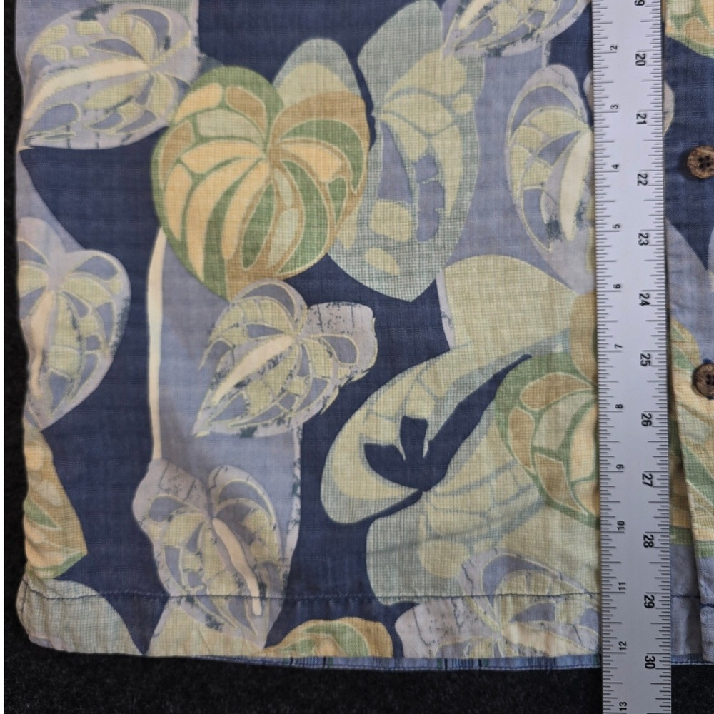 Tommy Bahama Men's Blue Yellow Floral Silk Camp Hawaiian Shirt Oversized Size L - Picture 8 of 9